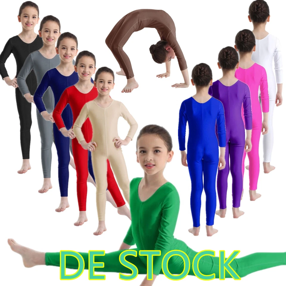 DE~Kinder Mädchen Ballettanzug Langarm Trikot Gymnastik Turnanzug Body Overall - Bild 1 von 1