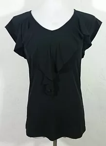 Worthington Damen Top Small Schwarz Rüschen V-Ausschnitt Flügelärmel Karriere Stretch - Bild 1 von 5