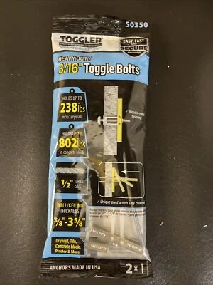 3/16"-24 x 2-1/2" Snaptoggle Bolt Wall Anchors. Bag Is Ripped - Image 1 of 2