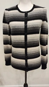 Sutton Cashmere Button Down Crewneck Striped Gray Sweater Sz S - Picture 1 of 11