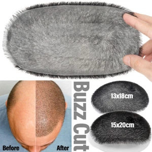 Men Toupee Short 1cm Buzz Cut Remy Virgin Human Hair Skin PU Bald Head Hairpiece - Picture 1 of 18