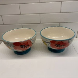 Pioneer Woman Cereal Soup Bowls Shabby Chic  Bloom Pattern Poppy Stoneware - Picture 1 of 12
