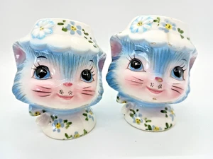 Vintage Lefton Miss Priss Cat Kitten Blue Salt and Pepper Shaker Set MCM - Picture 1 of 8