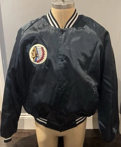 Vintage 1980s Satin Snap Button Blue Wear Guard Jacket W/ Indian Patch Men’s XL - Picture 1 of 4