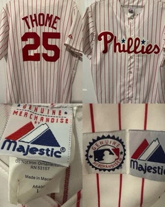 Jim Thome Philadelphia Phillies Jersey Majestic MLB Pinstripes Men’s Large Sewn - Picture 1 of 9