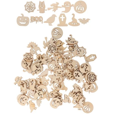  100pcs Halloween Theme Wooden Pieces Creative DIY Graffiti Wood Crafts Painting - image 1 of 4