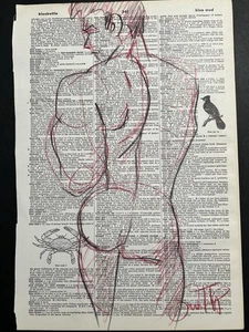Männlicher Akt Figur Studie - China Marker - Fine Art Zeichnung - signiert vom Künstler - Bild 1 von 2