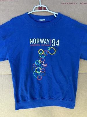 Vintage 90s Norway 1994 Winter Olympics Lilliehammer  Blue Sweatshirt - Image 1 of 4