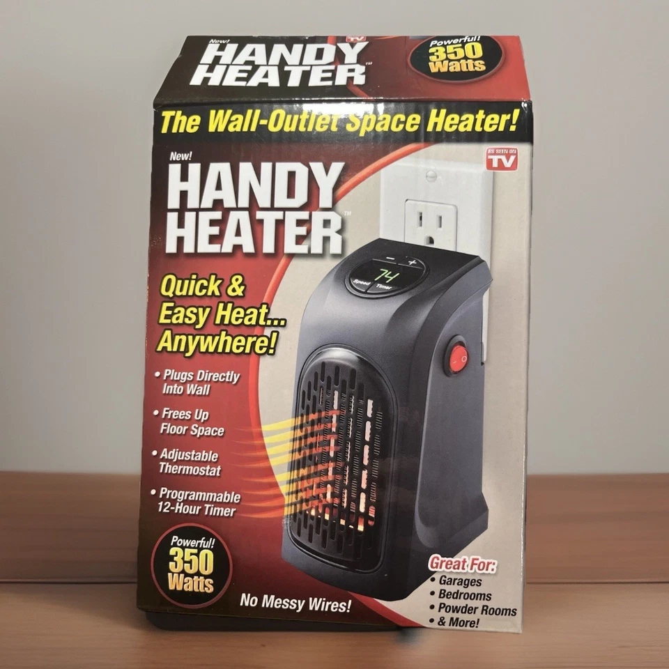 Handy Heater Wall Outlet Space Heater 350W Adjustable Thermostat Timer -Works - Image 1 of 4