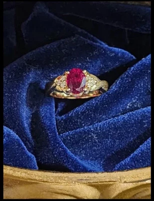 14k Ladies Yellow Gold Synthetic Lab Created Ruby Diamond Ring Size 7 Appraisal - Image 1 of 4