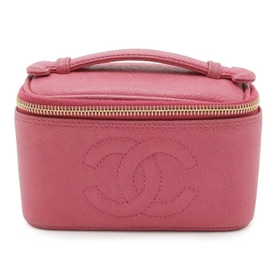 Bolso de tocador Chanel Coco Mark bolsa de cosméticos piel de caviar rosa cuero herrajes dorados Foto 1 de 4