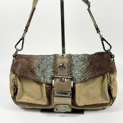 PRADA One-Shoulder Bag Snake Skin Nylon Buckle Beige y2k - Image 1 of 4