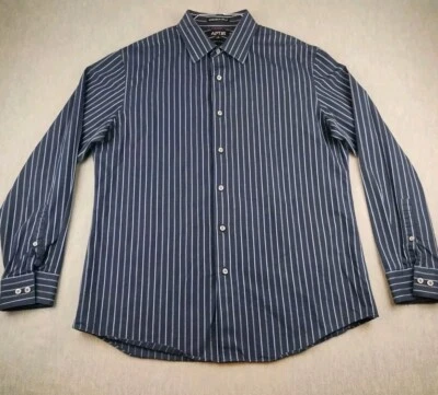 Camisa Apt 9 Para Hombre Superfina Años 80 Algodón Para Hombre Grande Azul Rayas Manga Larga Foto 1 de 4