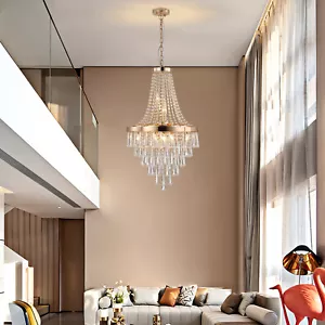 Luxury K9 Crystal Chandelier Gold Hanging Pendant Lamp Ceiling LED Light Fixture - Picture 1 of 9