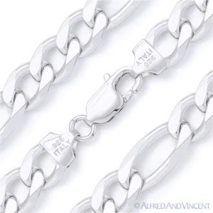 13 mm Figaro Figaroa Eslabón Cadena Italiana Pulsera Sólida Italia Plata Esterlina .925 - Imagen 1 de 2