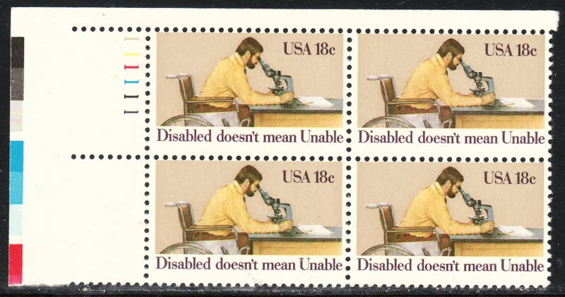 US #1925 18¢ Disabled Doesn't Mean Unable Plate Block MNH - Image 1 of 1