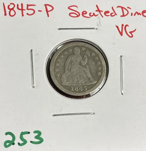 1845-P Seated Liberty Dime VG Very Good Cover