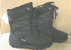 Kamik Hannah Black Fur Trim Waterproof Mid-Calf Boots Rounded Toe Pull On Size 8