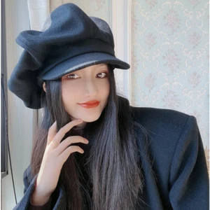 Women Hat Cap Beret Wool Blend Newsboy Gatsby Flat Oversized Black Fashion - Picture 1 of 8