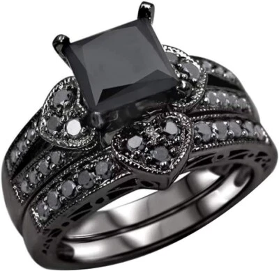 Sz 9.5  Engagement Love Rings Wedding Bands 2Pcs/Set Fashion Square Cubic Zircon - Image 1 of 2