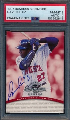 1997 Donruss Signature David Ortiz Rookie RC PSA 8 NM-MT Auto 10 Blue Ink - Image 1 of 2