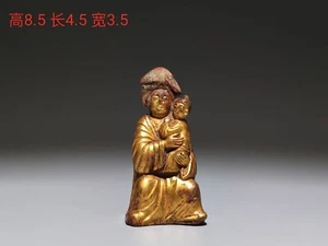 3.3" China Antique Tang dynasty Bronze gilt Mother and Child character statue - Picture 1 of 9