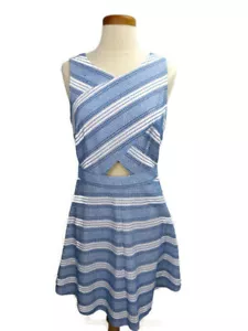Cynthia Steffe CeCe Dress Small Blue White Sleeveless Fit Flare Zipper Cut Out - Picture 1 of 5
