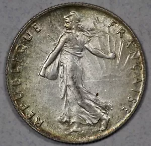 1910 France Silver 50 Centimes UNC Rainbow Rim Toning - Picture 1 of 3