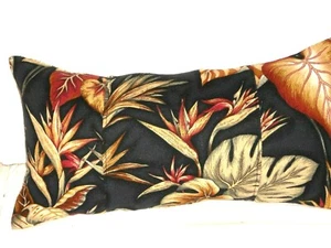 Hawaiian Cotton THICK! Barkcloth Fabric LUMBAR PILLOW ~Copacabana-Black~ - Picture 1 of 5