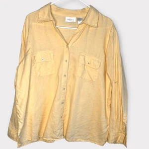 Studio Works Linen Shirt Women’s Plus 1X Blouse Button Up Yellow Lightweight - Picture 1 of 9