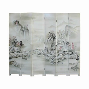Off White Base Oriental Mountain Trees Scenery Theme Graphic Screen cs5985 - Picture 1 of 8