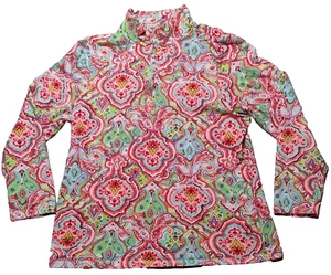 D & CO. ACTIVE Women Medium Cotton Blend Paisley Coral & Lime 1/4 Zip Pullover - Picture 1 of 15