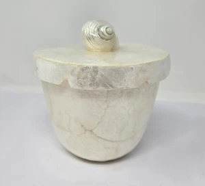 Capiz Shell Trinket Box Pearly Container Bathroom Nautical Beach Natural Decor - Picture 1 of 17