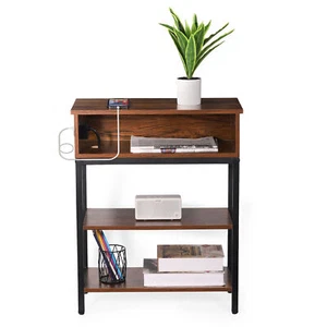 3-Tier End Table w/Charging Station, Narrow Side Table w/USB Ports&Power Outlets - Picture 1 of 6