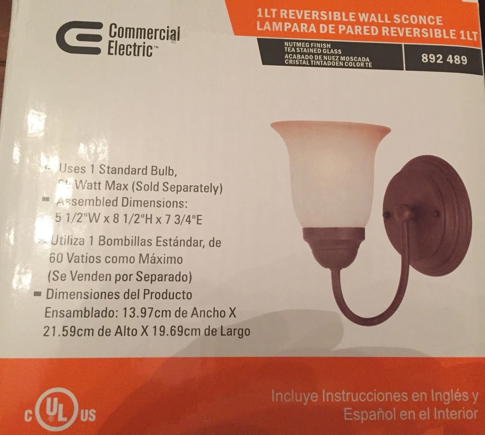 Commercial Electric Wall Sconce Nutmeg Finish Light W Tea Stained Glass 892 489 - Image 1 of 3