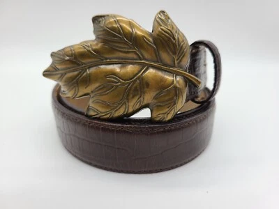 Vintage Tablots Women Leather Belt with Gold Leaf Buckie - Image 1 of 4