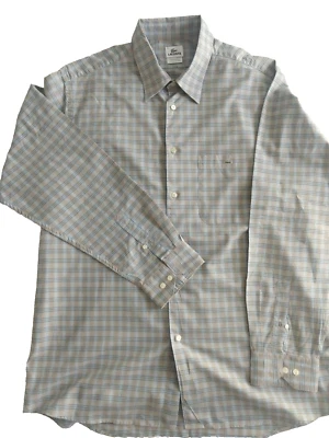 Camisa masculina Lacoste 44 bege xadrez botão frontal bolso LS manga 34/35 - Imagem 1 de 4