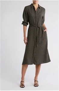 Easy Langarm Hemdblusenkleid NORDSTROM RACK OLIV- SCHWARZ STARRY GEO S-M Neu - Bild 1 von 3