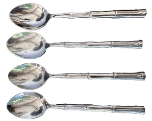 4 Oval Place Soups Spoon Bamboo Hampton Silversmiths Stainless China 7 3/4" - Picture 1 of 2