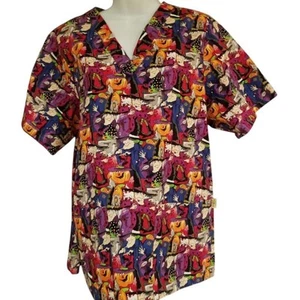 Tafford Uniforms Scrub Top Halloween Womens M Witches Pumpkins - Picture 1 of 8