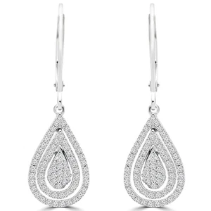 Pendientes de boda redondos de oro blanco de 14 k con detalles pavé de diamantes SI1 F de 0,5 quilates - Imagen 1 de 2