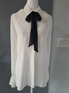 NWT WHBM Sz L/12/14 Timeless Elegance Lace Front Tie-Neck Blouse Top Or Pr $119 - Picture 1 of 10