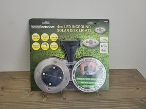 LUMINAR Solar LED IN-Ground DISK Lights 4 Pk Low Profile Pucks Stainless Finish - Picture 1 of 2
