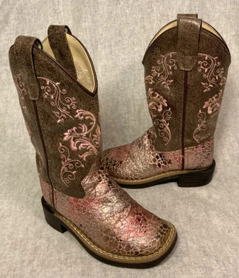 Botas de Vaquero del Oeste Old West Marrón/Rosa Puntada Elegante para Niñas Pequeñas (Talla 8.5) Foto 1 de 4