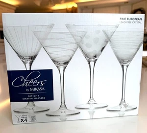 SET 4 Mikasa Cheers Martini Glasses 10oz European Lead-Free Crystal NEW IN BOX - Picture 1 of 3