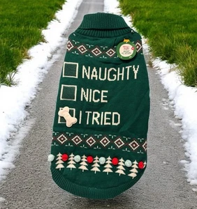 Naughty Nice I Tried Pet Dog "ugly" Green Fun Christmas Sweater Holidays Size XS - Picture 1 of 6