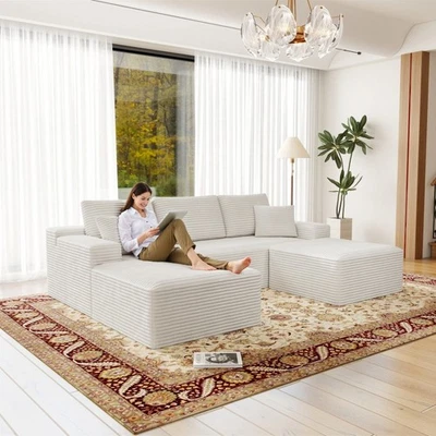 104.3*70.8" White Modular Sectional Sofa Seat, Upholstered Compressed Couch - Image 1 of 4