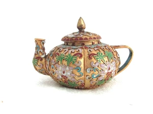 Vintage Chinese Cloisonne Enamel 3”x 4” Miniature Teapot - Picture 1 of 9
