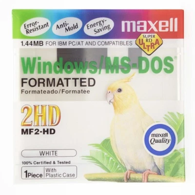 1 флоппи-дисковод MAXELL 3,5 дюйма 1,4 МБ MF2-HD MS-DOS Windows белый (одинарный) - Изображение 1 из 2