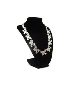 VTG Geometric Silver Tone Brutalist Square Rectangle 21" Collar Necklace Unisex - Picture 1 of 8